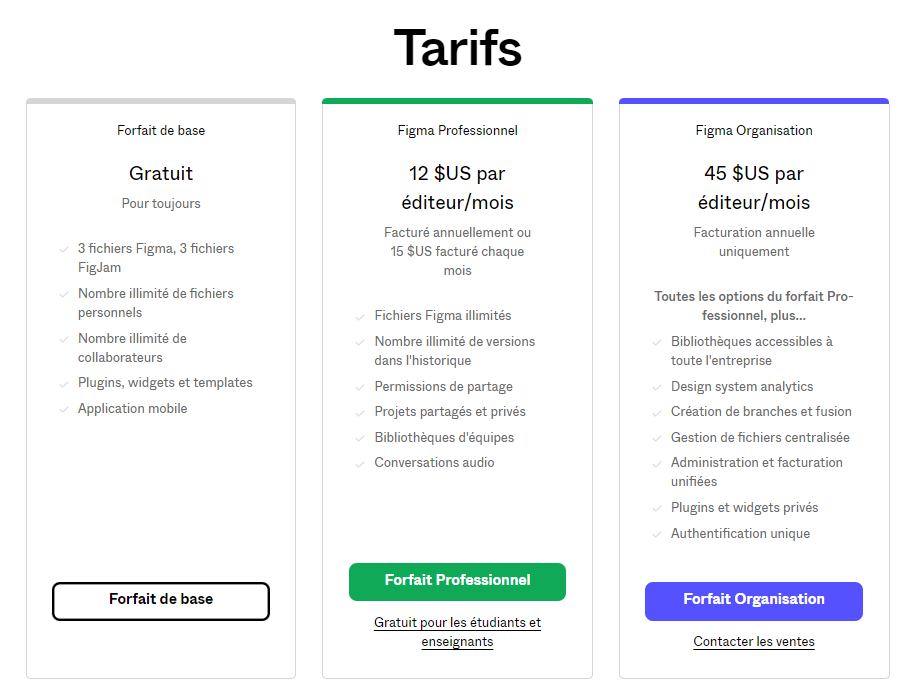 tarifs figma