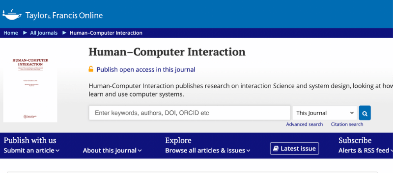 Cover photo of the journal Human-Computer Interaction