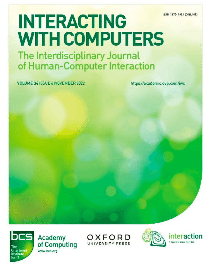 Cover photo of the journal Interacting with Computers